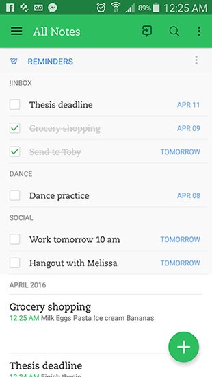 Evernote Reminders on home screen